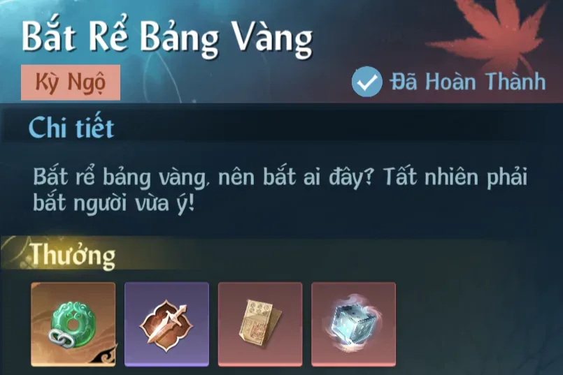 Ảnh Kỳ Ngộ Bắt Rể Bảng Vàng trong game Nghịch Thuỷ Hàn
