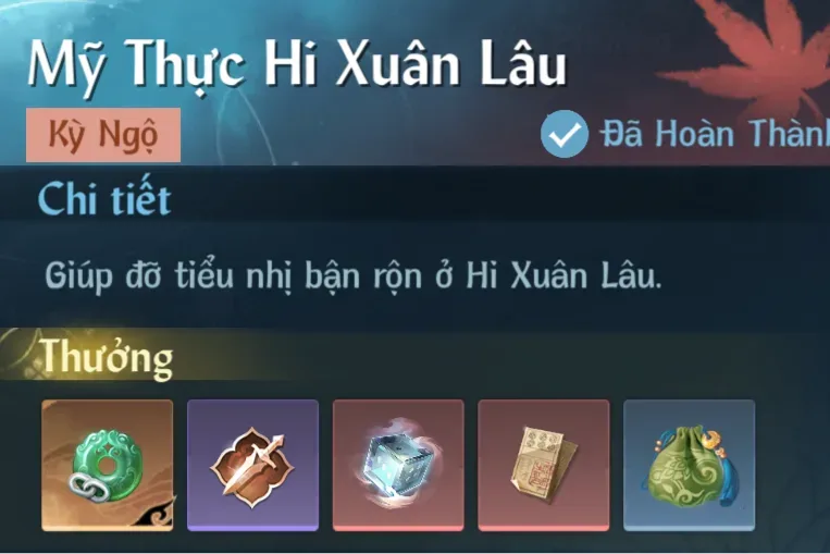 Ảnh Kỳ Ngộ Mỹ Thực Hi Xuân Lâu trong game Nghịch Thuỷ Hàn