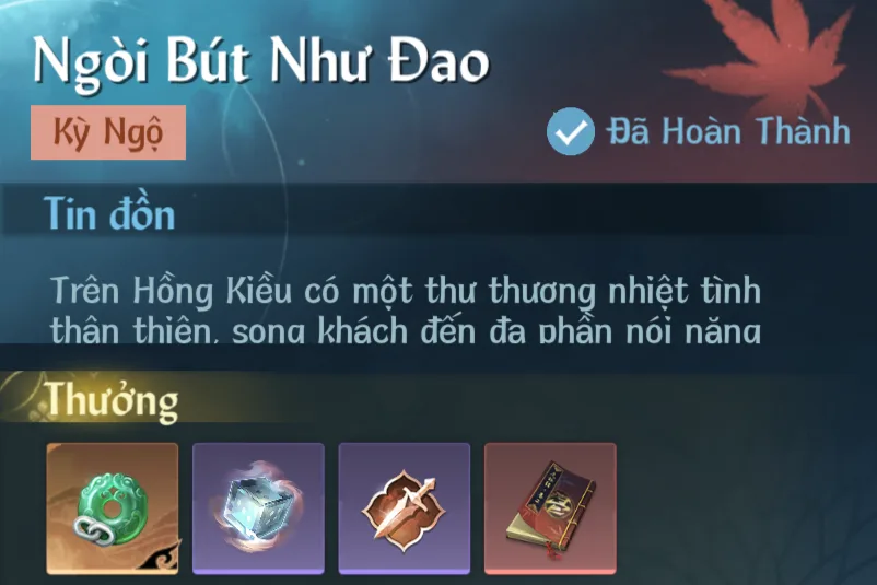 Ảnh Kỳ Ngộ Ngòi Bút Như Đao trong game Nghịch Thuỷ Hàn
